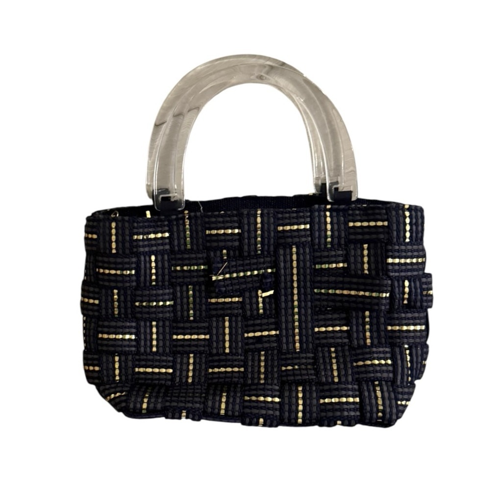VINTAGE TOP HANDLE BAG m & g bertini paper bag Woven Handbag Made in Italy navy - Picture 2 of 9